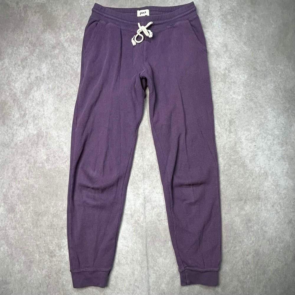 Pact Organic Cotton Waffle Knit Joggers Purple Tapered Lounge Pants Small
